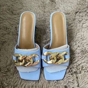 Elegant Blue and Gold Chain Women's Sandals